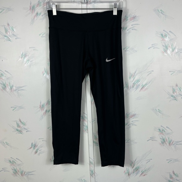 Nike Dri-Fit Womens Power Essential Running Crop Leggings Black Medium - Picture 2 of 12